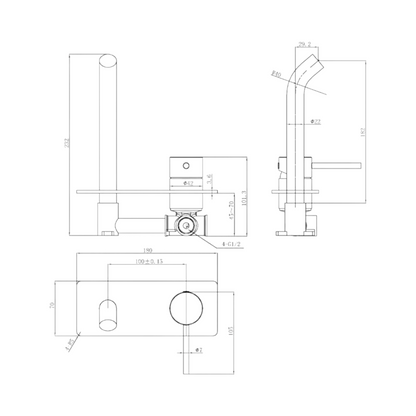 Otus Slimline SS Wall Basin Mixer Trim Kits - Matte Black