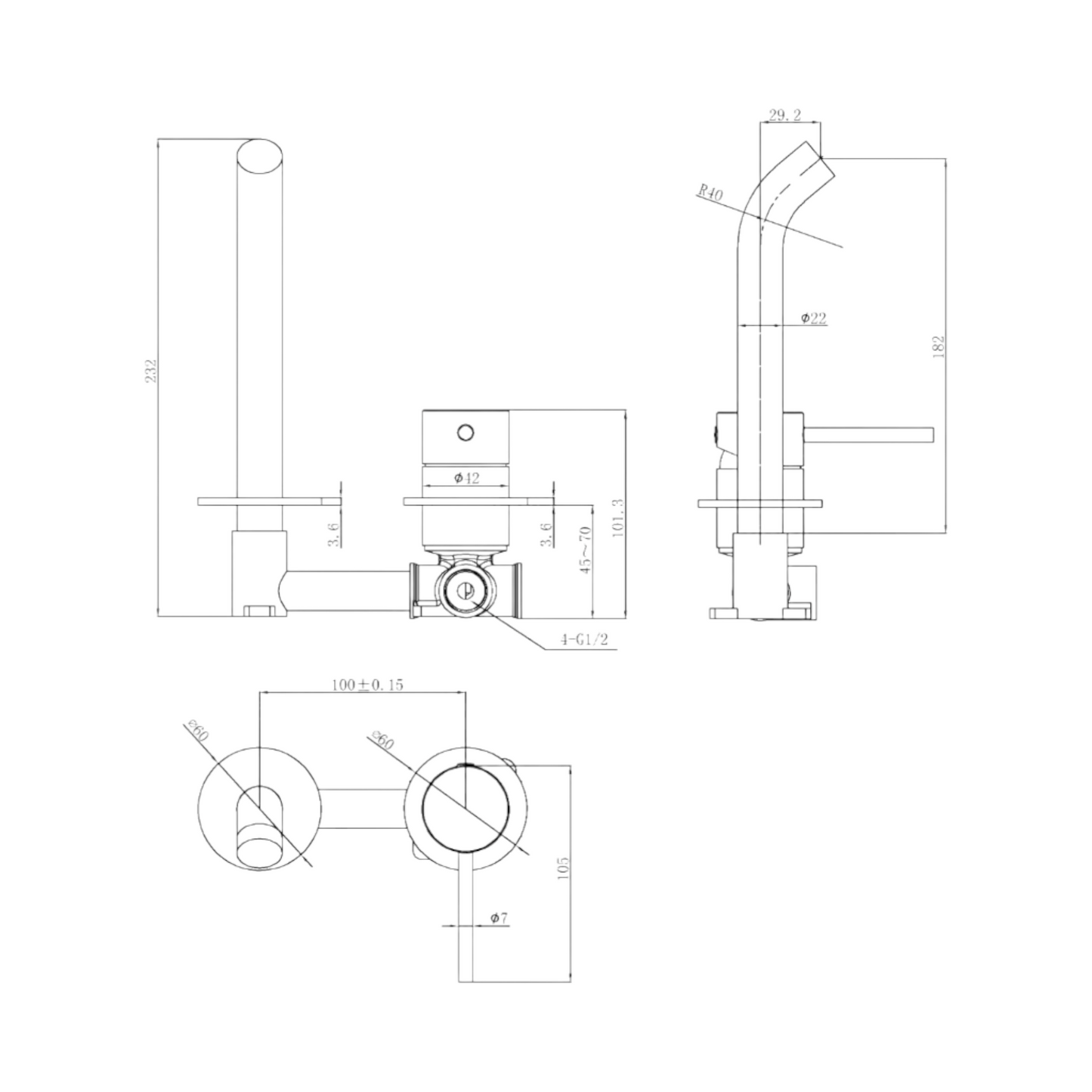 Otus Slimline SS Wall Basin Mixer Separate Back Plate Trim Kits - Matte Black