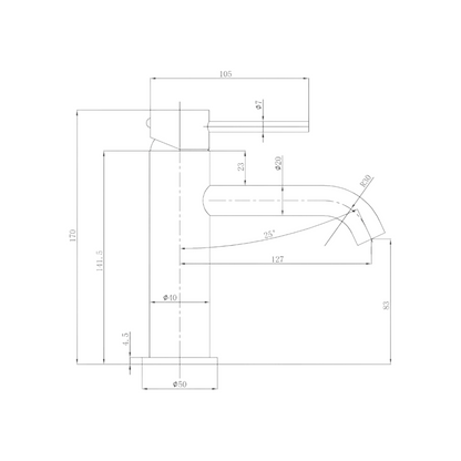 Otus Slimline Curved Spout Basin Mixer - Gunmetal