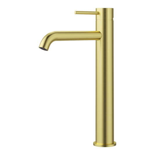 Otus Slimline Curved Spout Tall Basin Mixer - Brushed Gold