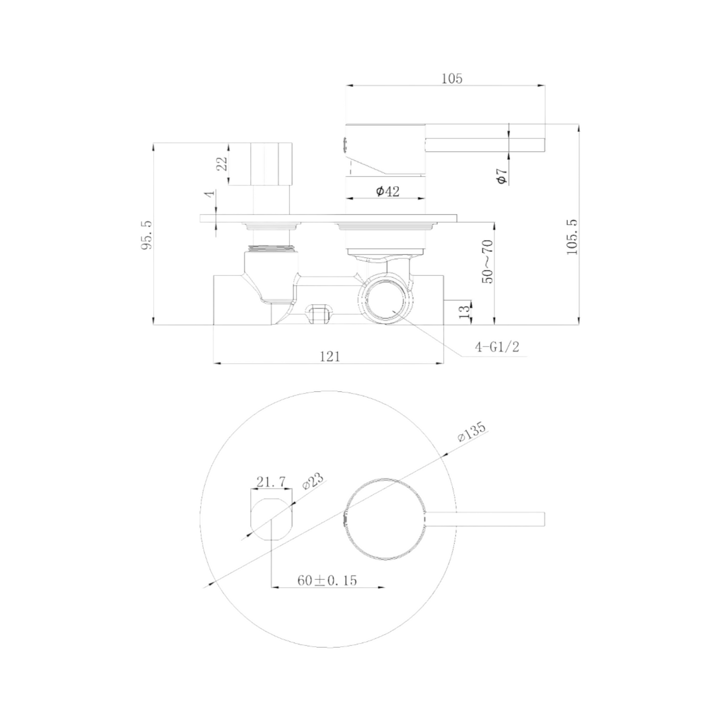 Otus Slimline Wall Diverter Mixer - Gunmetal