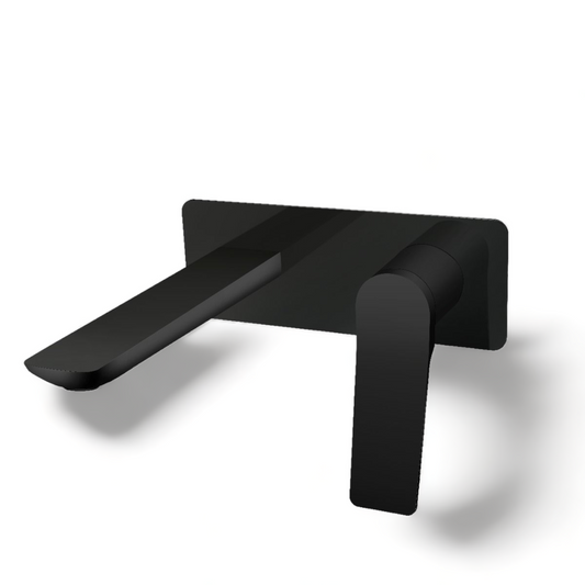 Rushy Square Wall Mixer with Spout - Matte Black