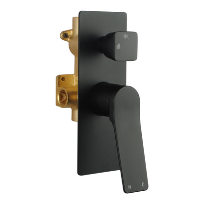 Rushy Square Wall Mixer With Diverter - Matte Black