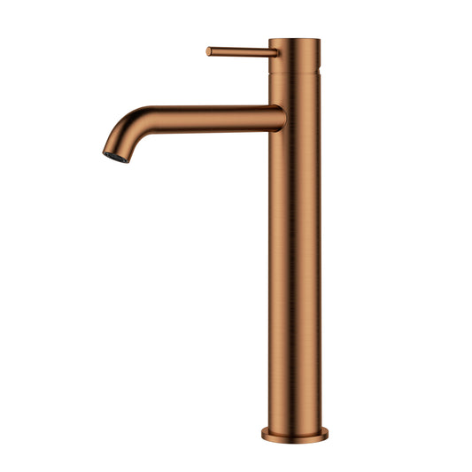 Otus Slimline Curved Spout Tall Basin Mixer - Brushed Copper