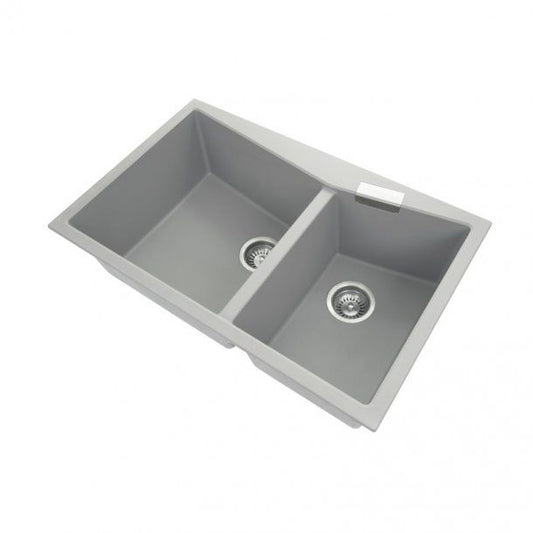 Carysil CGDB Double Bowl Granite Kitchen Sink Top/Flush Mount 800x500 - Concrete Grey