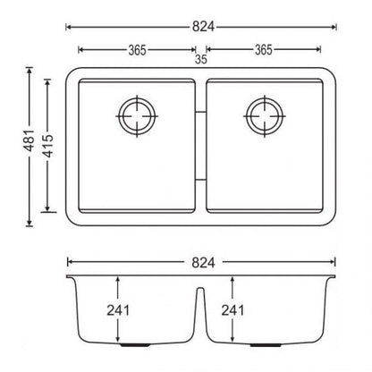 Carysil CGDB Double Bowl Granite Kitchen Sink Undermount 824x481 - Concrete Grey