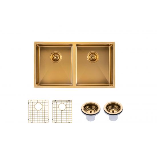 Stainless Steel Brushed Gold Sink with Double Bowl 820x457