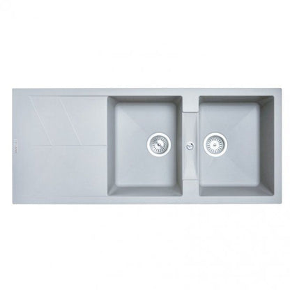 Carysil Jazz Double Bowl with Drainer Granite Kitchen Sink 1160x500 - Concrete Grey