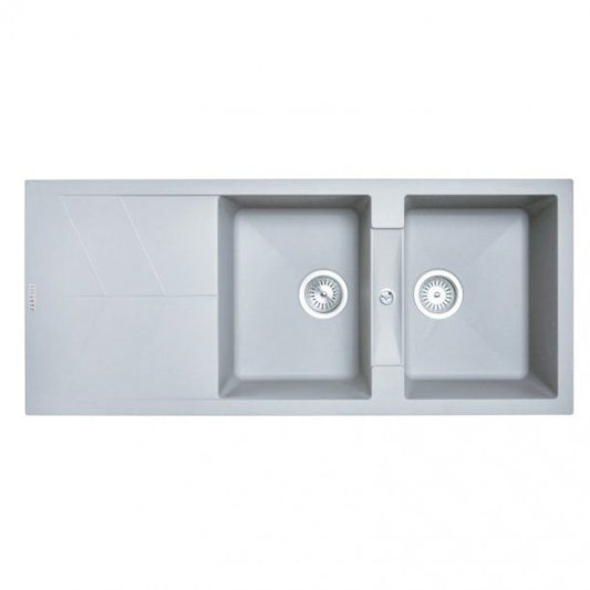 Carysil Jazz Double Bowl with Drainer Granite Kitchen Sink 1160x500 - Concrete Grey
