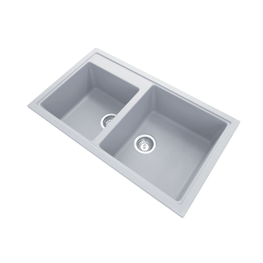Carysil Vivaldi Double Bowl Granite Kitchen Sink 860x500 - Concrete Grey