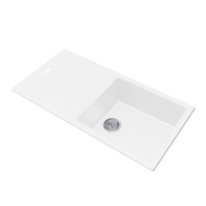 Granite Quartz Stone Single Kitchen Sink with Drainboard Top/Undermount 1000x500 - White