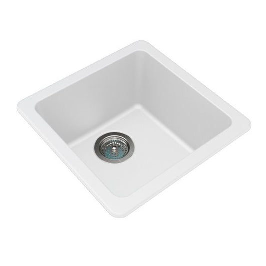 Granite Quartz Stone Sink with Single Bowl 422x422 - White