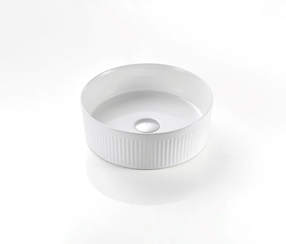 Cascade Fluted Round Art Basin - Gloss White