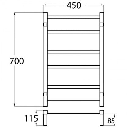 Heated Towel Rail 6 Square Tubes - Matte Black